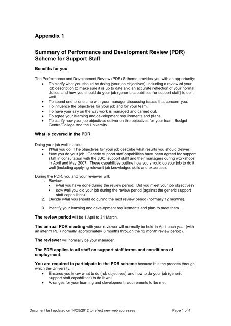 summary of PDR scheme for support staff (PDF - 75KB)