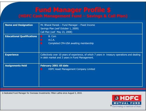 HDFC Cash Management Fund - Sep 30, 2011 - HDFC Mutual Fund