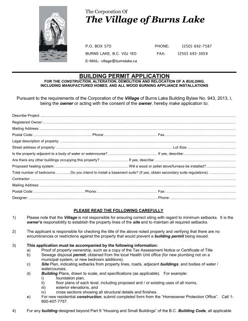 Building Permit - Burns Lake