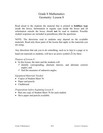 Grade 8 Mathematics Geometry: Lesson 8