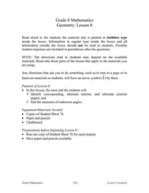 Grade 8 Mathematics Geometry Lesson 8