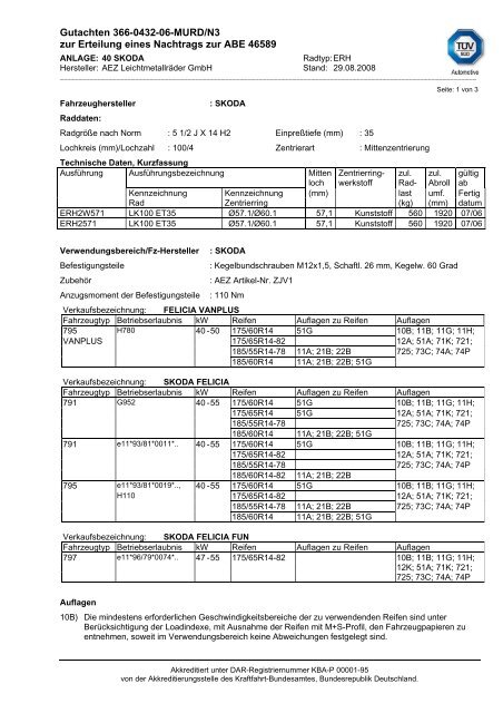 Gutachten 366-0432-06-MURD/N3 zur Erteilung eines ... - autokola.cz