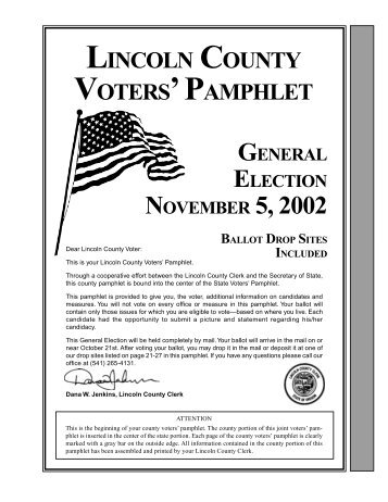 LINCOLN COUNTY VOTERS' PAMPHLET - Lincoln County, Oregon