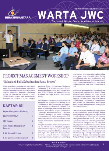 PROJECT MANAGEMENT WORKSHOP - binus university