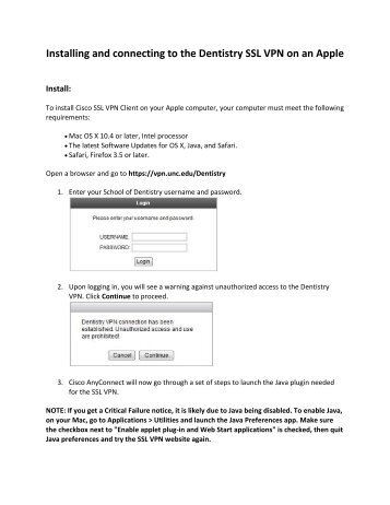 Installing and connecting to the Dentistry SSL VPN on an Apple