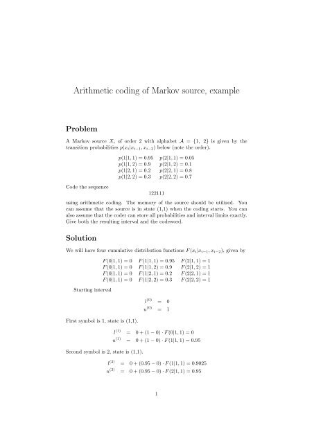 Arithmetic coding of Markov source, example