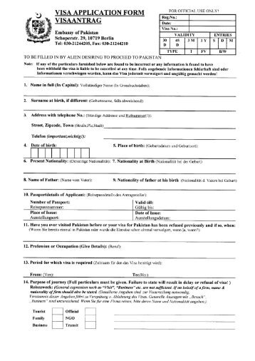 VISA APPLICATION FORM FOR OFFICIAL USE ONLY!