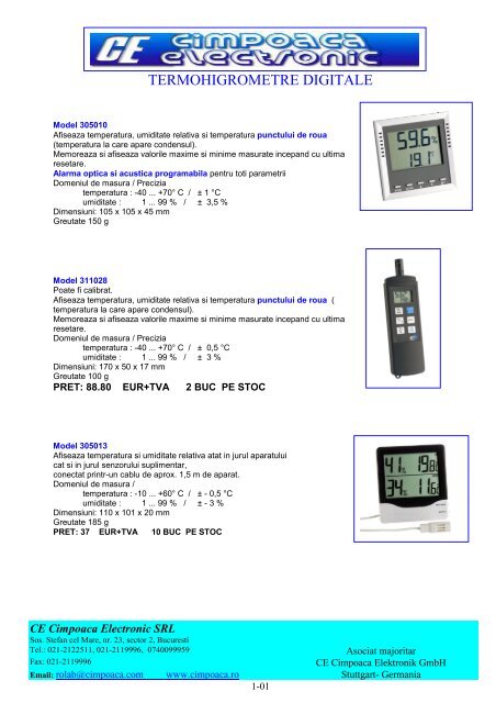 TERMOHIGROMETRE DIGITALE - Cimpoaca Electronic SRL