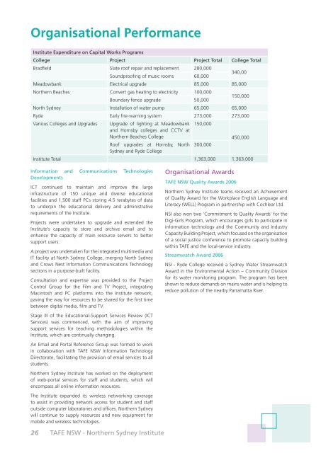 Annual Report 2006 - TAFE NSW - Northern Sydney Institute