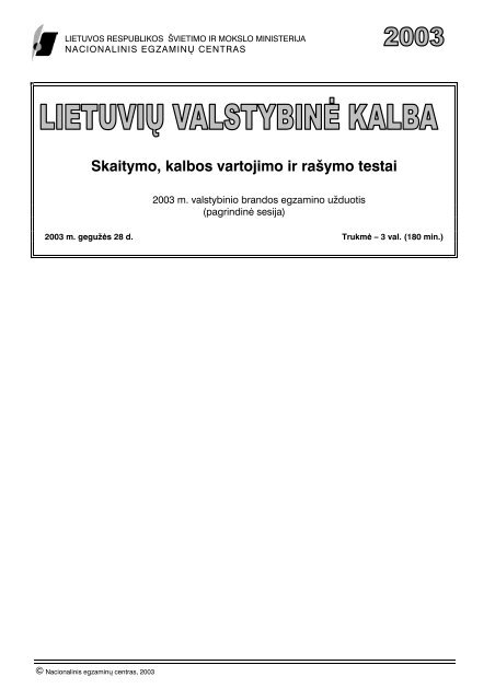 LietuviÅ³ valstybinÄ kalba VBE - Nacionalinis egzaminÅ³ centras