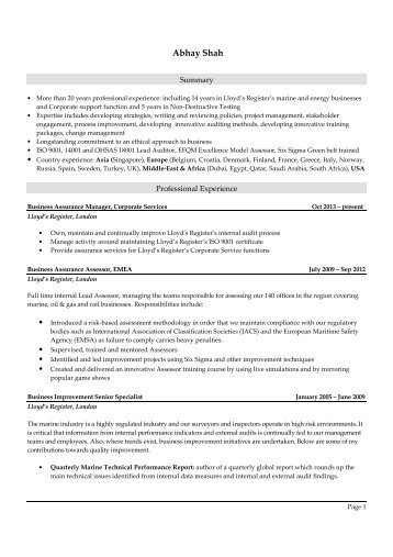 View Abhay's CV (PDF, 104KB) - Chartered Quality Institute