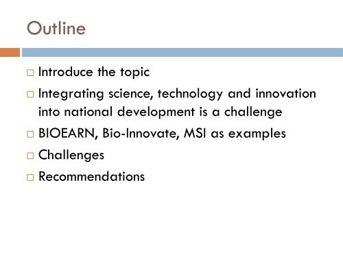 Integration of Science and Technology in national - Science Initiative ...