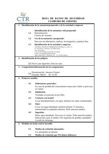 Cloruro de Amonio MSDS - CTR Scientific
