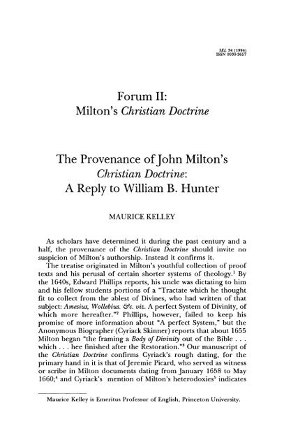 The Provenance of John Milton's Christian Doctrine - The Johns ...