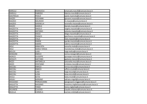 Elenco indirizzi email - Comune di Lecce