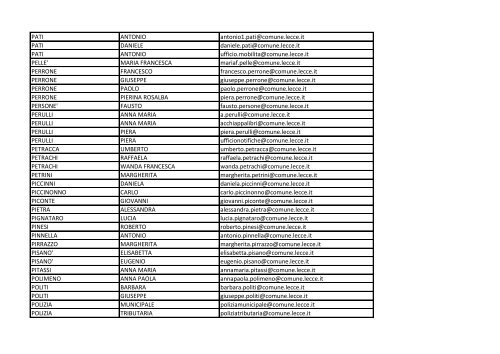 Elenco indirizzi email - Comune di Lecce