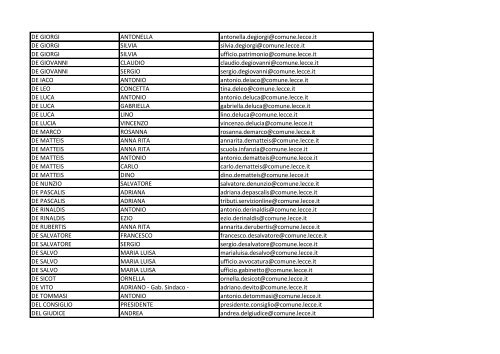 Elenco indirizzi email - Comune di Lecce