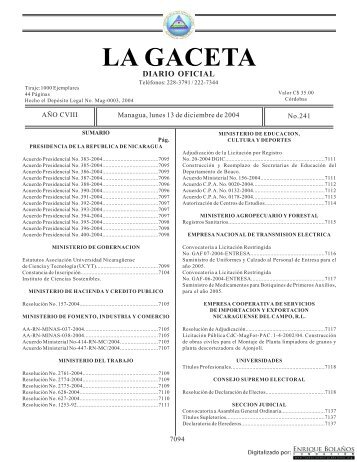Gaceta - Diario Oficial de Nicaragua - # 241 de 13 Diciembre 2004