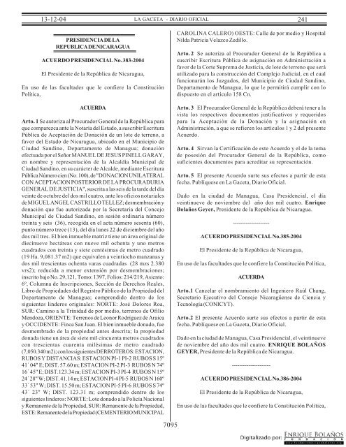 Gaceta - Diario Oficial de Nicaragua - # 241 de 13 Diciembre 2004