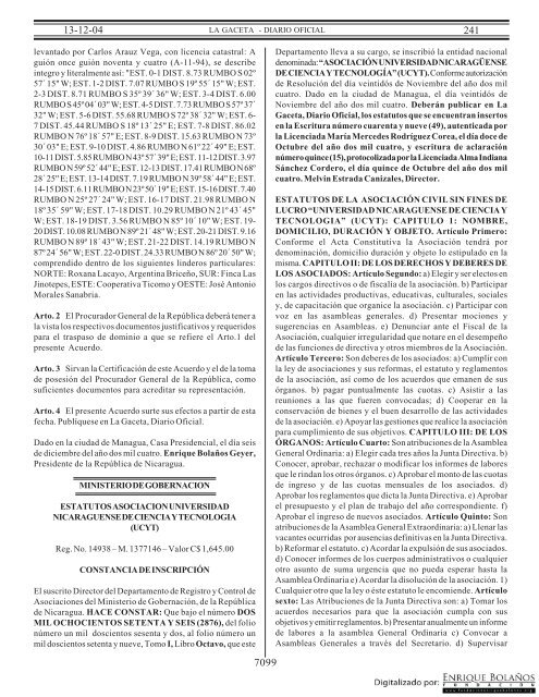 Gaceta - Diario Oficial de Nicaragua - # 241 de 13 Diciembre 2004