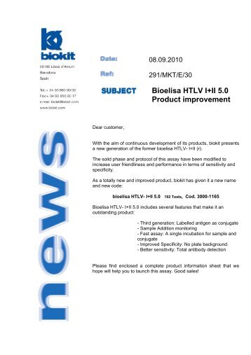 Bioelisa HTLV I+II 5.0 Product improvement - Biokit