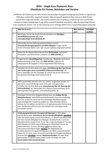 Checkliste - Sind Sie fit fÃ¼r SEPA? (PDF) - RV Bank Rhein-Haardt eG