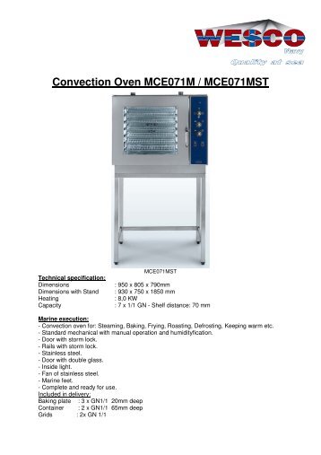 Convection Oven MCE071M / MCE071MST - WESCO-Navy