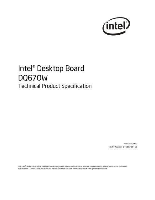 IntelÂ® Desktop Board DQ67OW Technical ... - Viglen Download