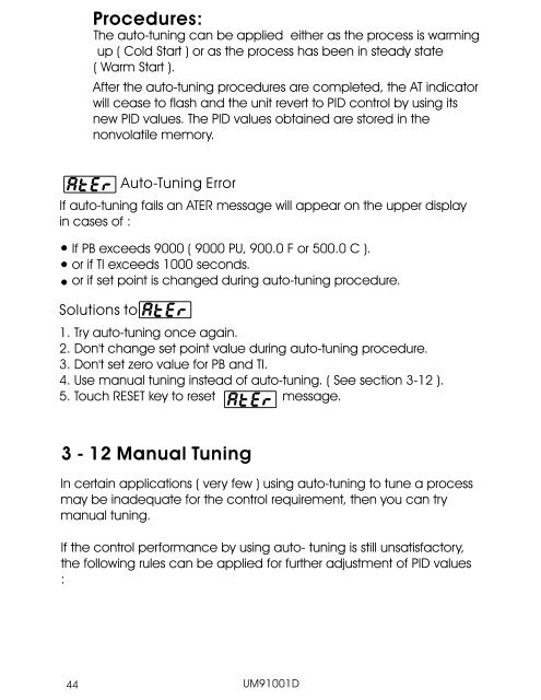 Procedures The Auto tunin Procedures The Auto tunin