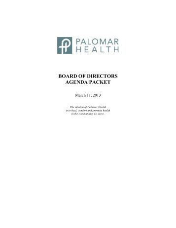 BOARD OF DIRECTORS AGENDA PACKET - Palomar Health