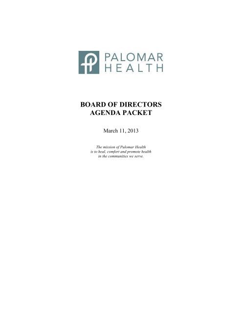 BOARD OF DIRECTORS AGENDA PACKET - Palomar Health