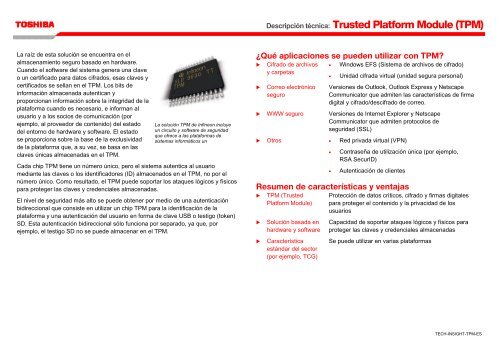 Descripción técnica: Trusted Platform Module (TPM) - Toshiba