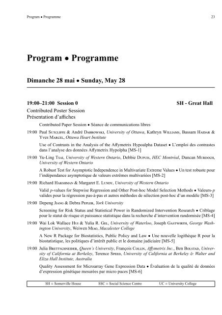 Programme et rÃ©sumÃ©s (pdf) - SociÃ©tÃ© statistique du Canada