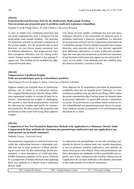 Programme et rÃ©sumÃ©s (pdf) - SociÃ©tÃ© statistique du Canada