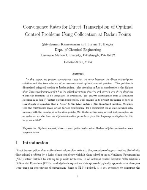 Convergence Rates for Direct Transcription of Optimal Control ...