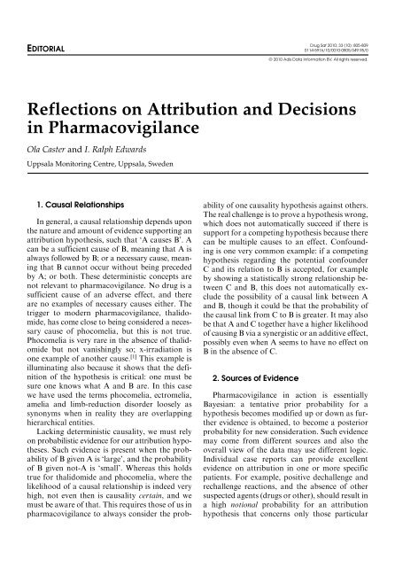 Reflections on Attribution and Decisions in Pharmacovigilance