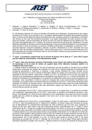 Compte-rendu de la rÃ©union de bureau nÂ°7 en date du 23/04 ... - Afdet