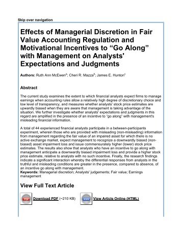 Effects of Managerial Discretion in Fair Value Accounting Regulation ...