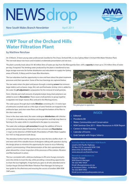 YWP Tour of the Orchard Hills Water Filtration Plant - Australian ...