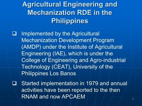 philippine country report on agricultural engineering and
