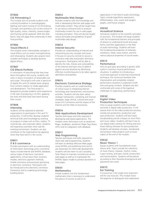 SYNOPSES - Singapore Polytechnic