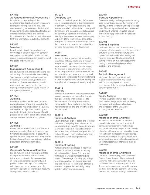 SYNOPSES - Singapore Polytechnic