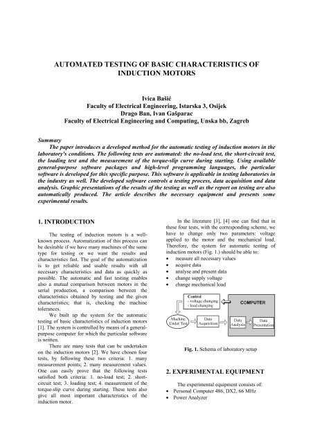 the system for the automatic testing of the induction machines