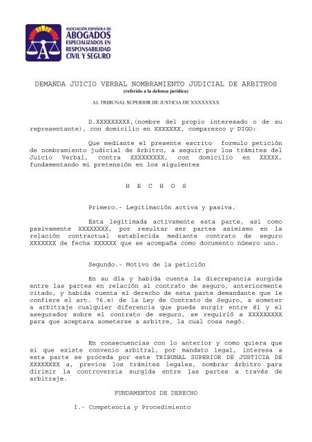 MODELOS ARBITRALES PeticiÃ³n inicio arbitraje - AsociaciÃ³n ...