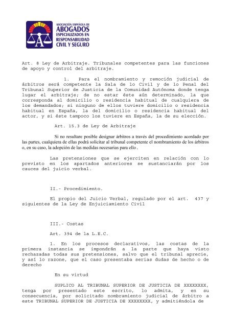 MODELOS ARBITRALES PeticiÃ³n inicio arbitraje - AsociaciÃ³n ...