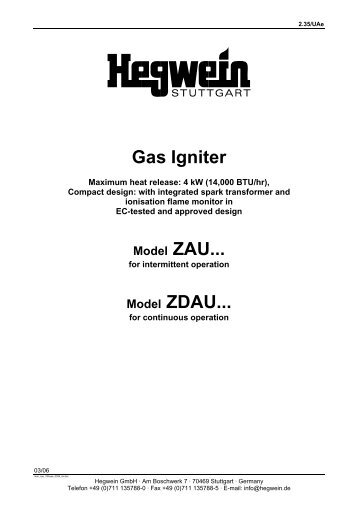 Gas Igniter Model ZDAU... - SES Combustion AB