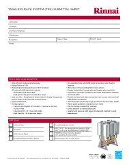 TANKLESS RACK SYSTEM (TRS) SUBMITTAL SHEET - Rinnai