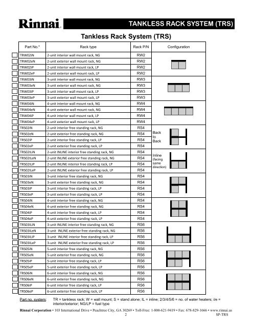 TANKLESS RACK SYSTEM &#40;TRS&#41; SUBMITTAL SHEET - Rinnai