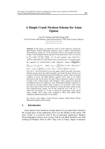 A Simple Crank Nicolson Scheme for Asian Option - UTAR ...