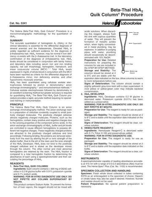 Beta-Thal HbA2 Quik Column® Procedure Helena Laboratories